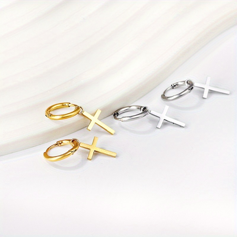 Women's Stainless Steel Cross Drop Earrings Hypoallergenic Fade Resistant